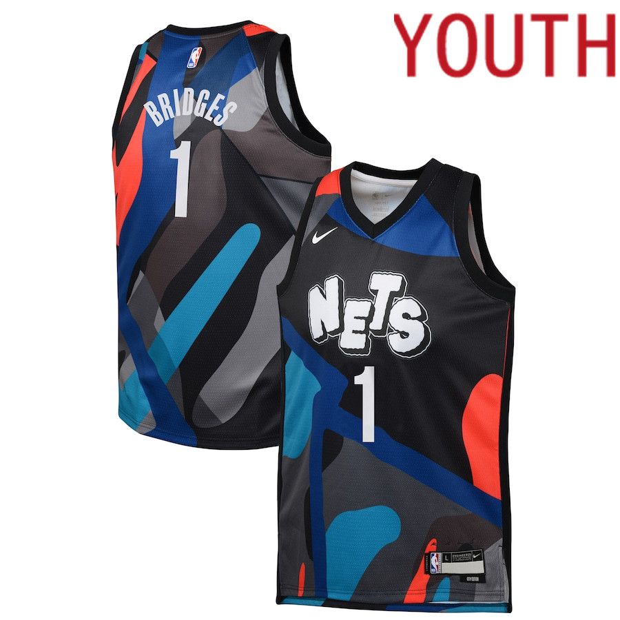 Youth Brooklyn Nets #1 Mikal Bridges Nike Black City Edition 2023-24 Swingman Replica NBA Jersey